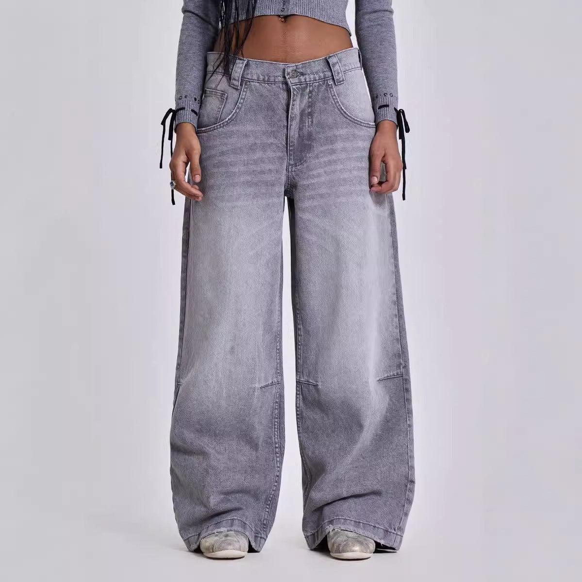 Gray Y2K Washed Distressed Casual Straight-Leg Jeans - MRC STORE