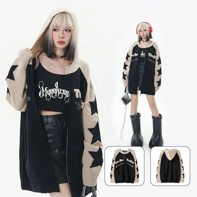 Loose Hooded Zip Cardigan - MRC STORE