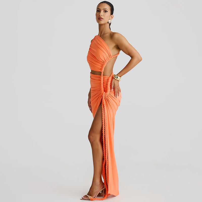 Women’s One-Shoulder Dress - Backless Ruched Long My Store