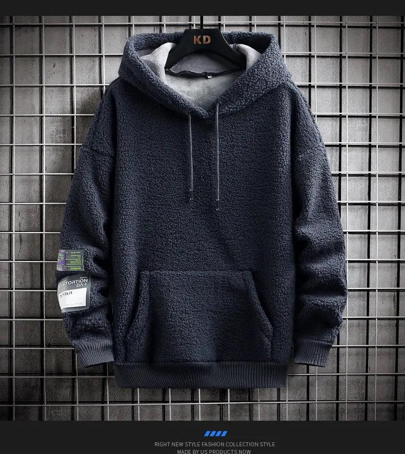 Cozy Sherpa Fleece Hoodie with Utility Patch Detail - MRC STORE