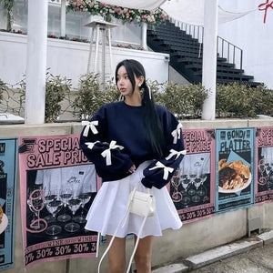 Loose Bow Lantern Sleeve Sweater - MRC STORE