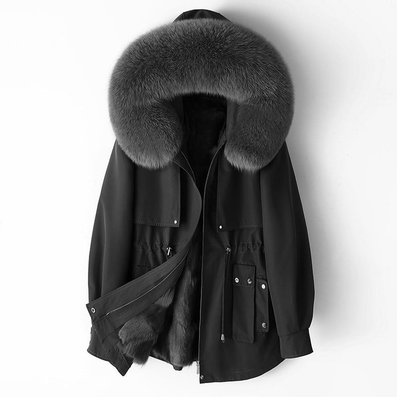 Thickened Detachable Fox Fur Liner Mid-Length Coat
