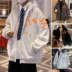 Hong Kong Style Letter Printed Full Zip Hoodie – Cozy & Stylish Outerwear for Youth - MRC STORE