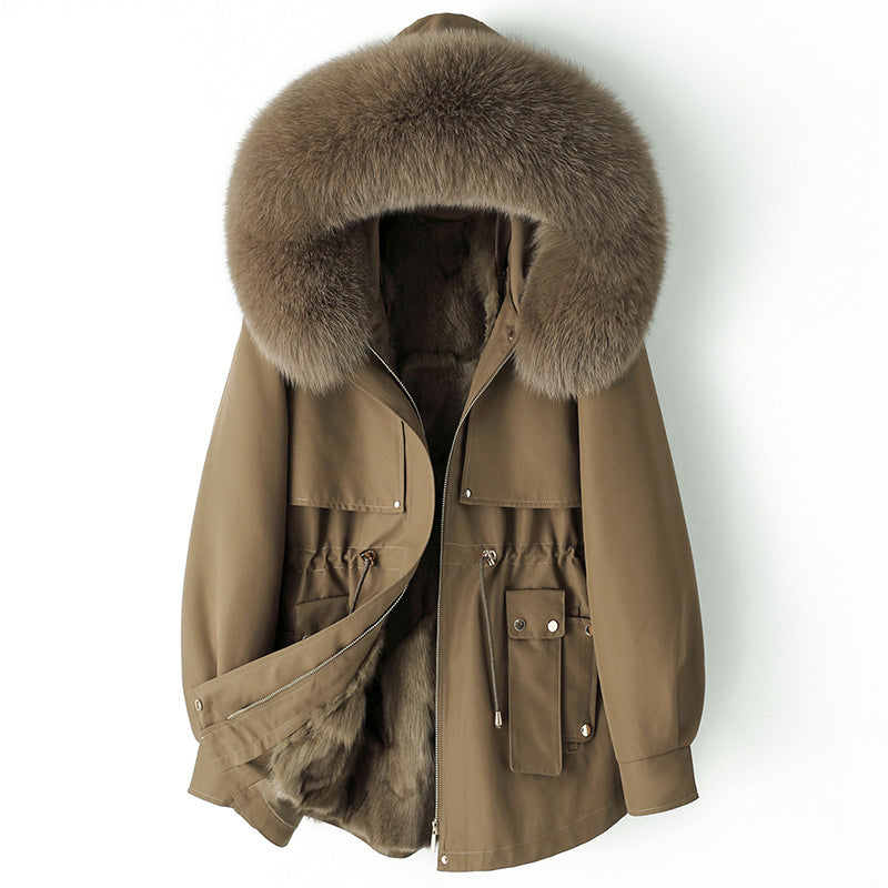 Thickened Detachable Fox Fur Liner Mid-Length Coat