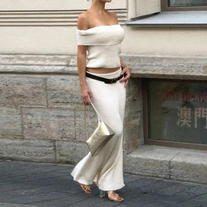 Slim Fit Crop Top & High Waist Woolen Skirt Set - MRC STORE