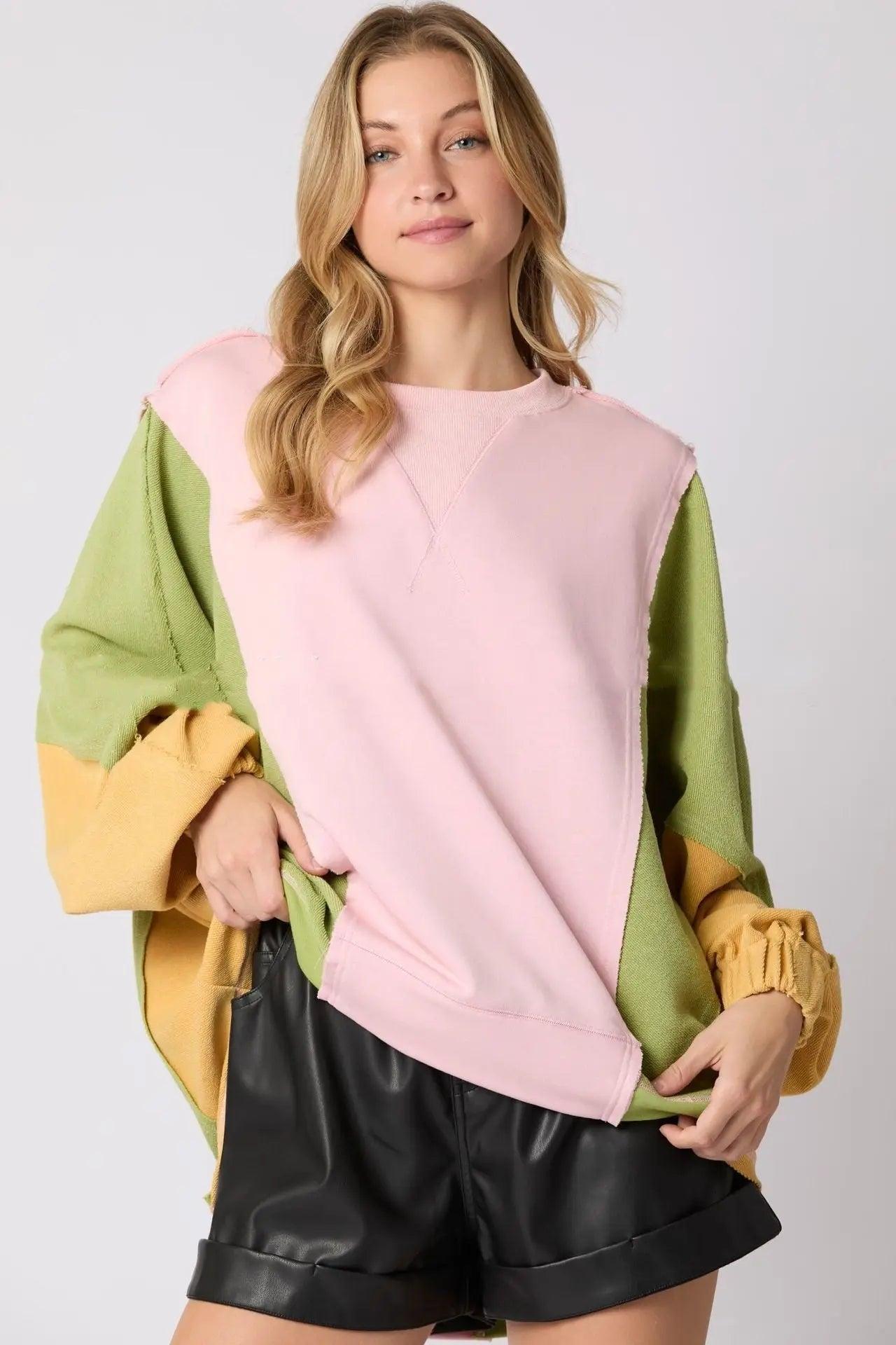 Vibrant Contrast Color Long Sleeve Sweatshirt - MRC STORE