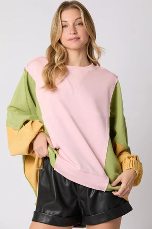 Vibrant Contrast Color Long Sleeve Sweatshirt - MRC STORE