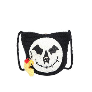 Halloween Handmade Wool Bat & Pumpkin Woven Shoulder Messenger Bag - MRC STORE