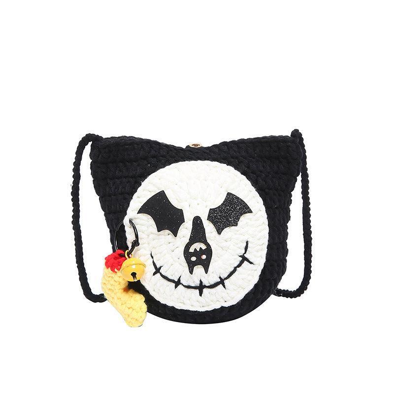 Halloween Handmade Wool Bat & Pumpkin Woven Shoulder Messenger Bag - MRC STORE
