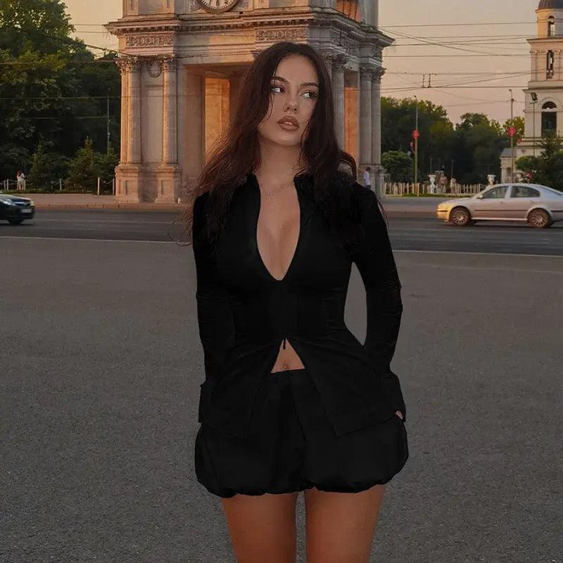 Trendy Long Sleeve Zipper Two Piece Set - MRC STORE