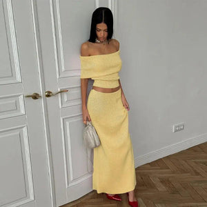 Slim Fit Crop Top & High Waist Woolen Skirt Set - MRC STORE