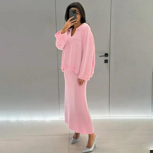 V-Neck Loose Sweater Set - MRC STORE