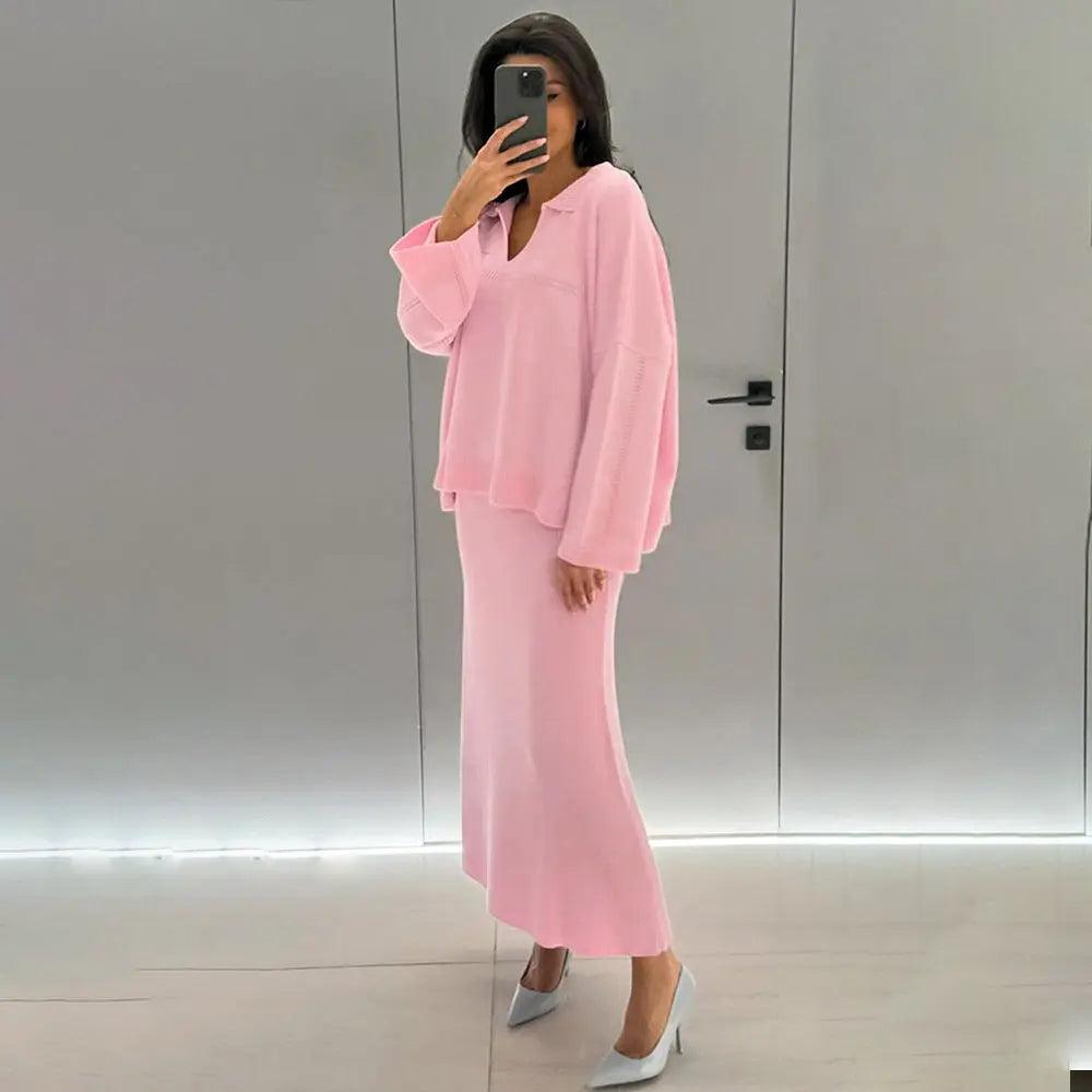 V-Neck Loose Sweater Set - MRC STORE