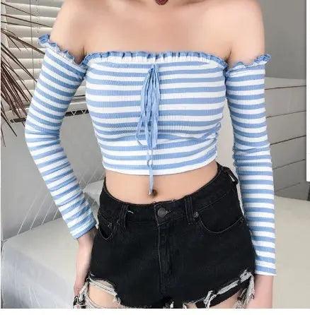 Women's Fashion Striped One-Shoulder T-shirt - MRC STORE