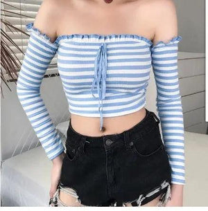 Women's Fashion Striped One-Shoulder T-shirt - MRC STORE