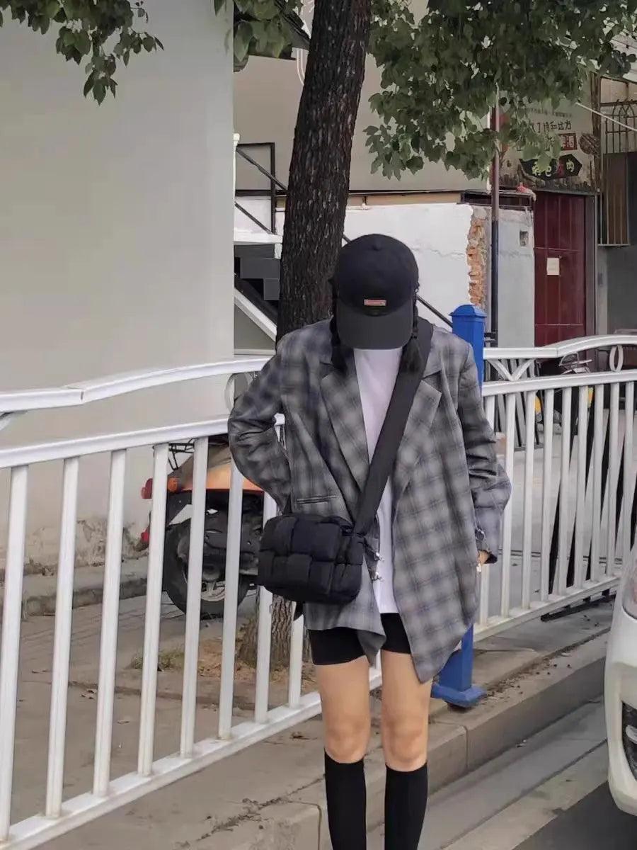 Woven Diamond Plaid Crossbody Pillow Bag - MRC STORE