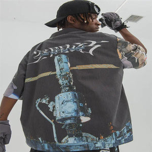 Dark Printed Short-Sleeved Shirt - MRC STORE