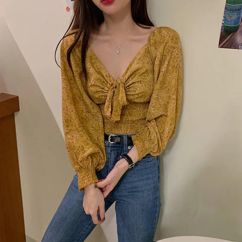 V Neck Chiffon Blouse - MRC STORE