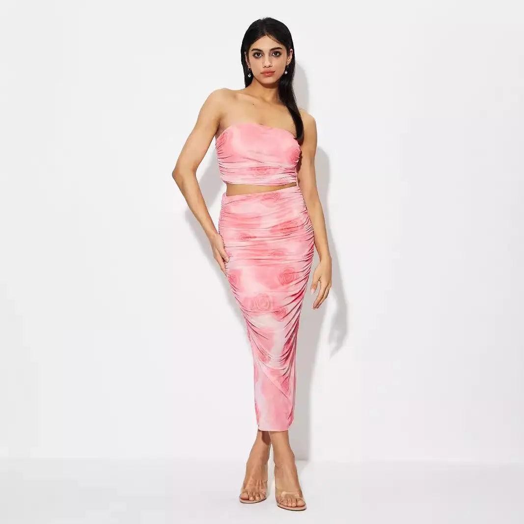 Tie dye Tube Top Printed Vest Skirt Suit - MRC STORE