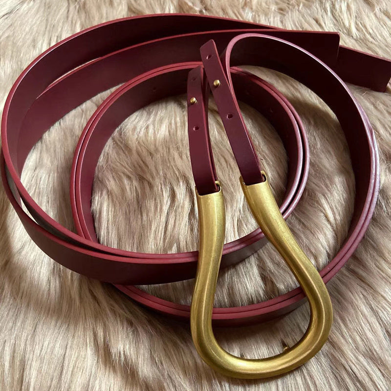 Women’s Leather Belt - Retro Gold Copper Buckle My Store  22.44