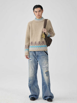Unisex Flared Jeans - Washed Blue Patch Loose My Store