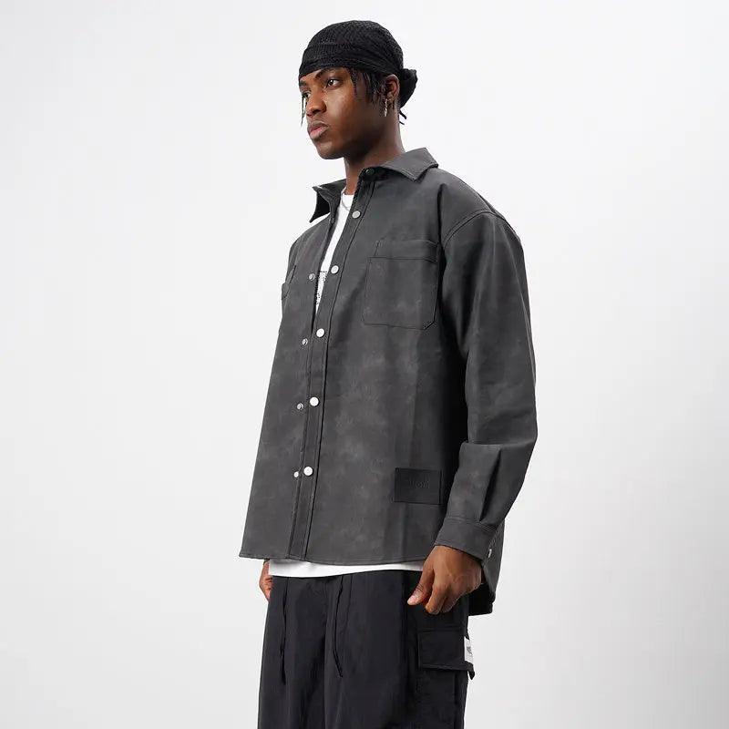 Retro American Washed PU Vintage Leather Shirt - MRC STORE