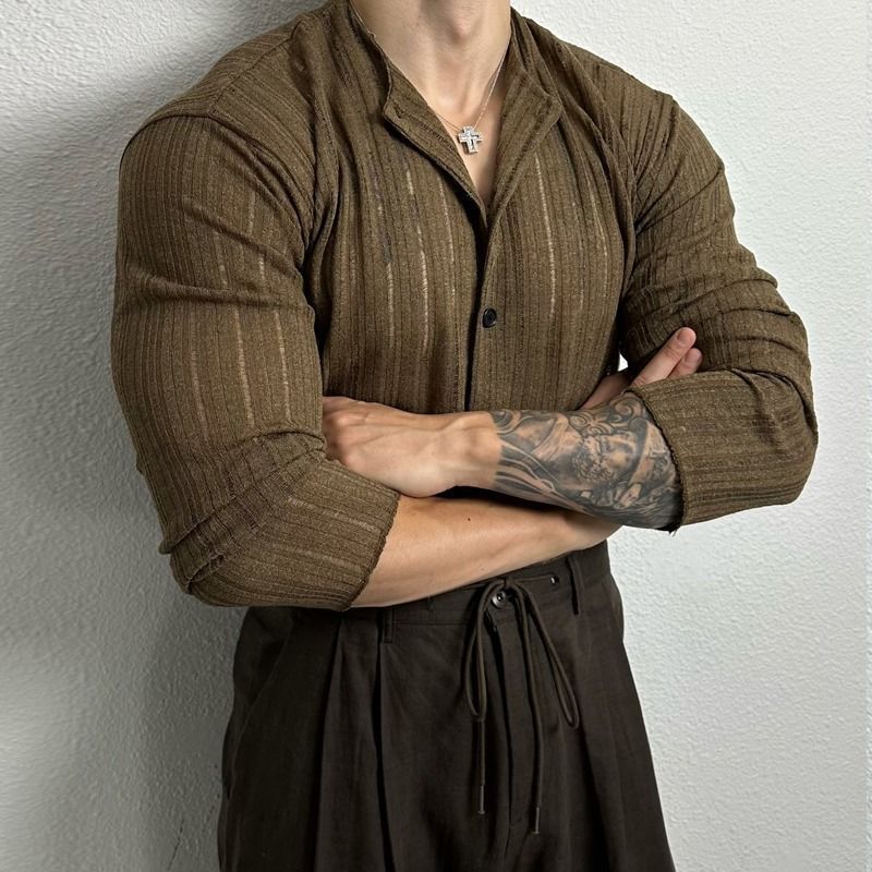 Men’s Hollow Cardigan - Solid Color Slim My Store