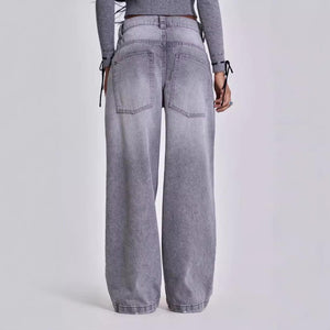 Gray Y2K Washed Distressed Casual Straight-Leg Jeans - MRC STORE