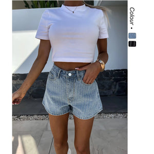 Women’s Denim Shorts - Rhinestone Straight My Store