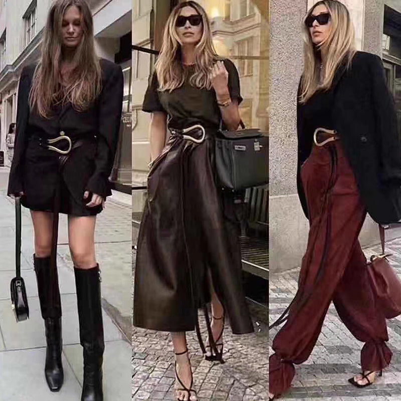 Women’s Leather Belt - Retro Gold Copper Buckle My Store