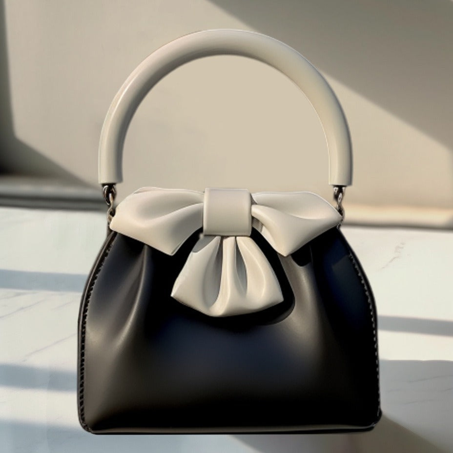 Women's Pleated Handbag Contrast Color Bow Bucket Bag My Store