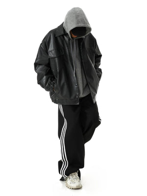 Vintage PU Leather Lapel Coat - MRC STORE