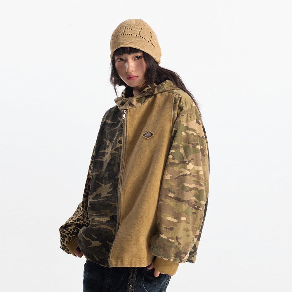 Camouflage Hooded Denim Jacket - Stylish and Bold Contrast Patchwork - MRC STORE