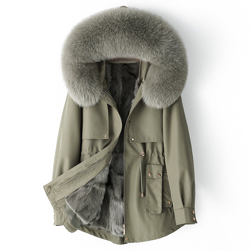 Thickened Detachable Fox Fur Liner Mid-Length Coat