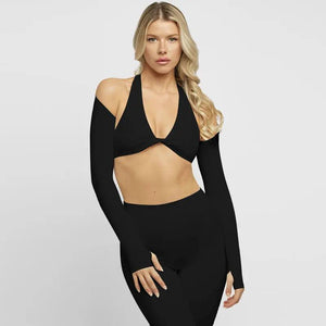 Long Sleeve Shawl Trousers Three-Piece Set - MRC STORE