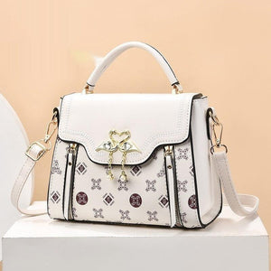 Elegant European Retro Shoulder Bag with Gold Flamingo Detail and Printed Design - MRC STORE