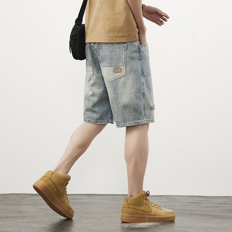 Men’s Ripped Denim Shorts - Straight Blue My Store