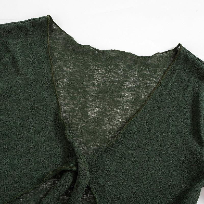 2024 Mesh See-through Strap Long-sleeved Wrap Top and Skirt - MRC STORE