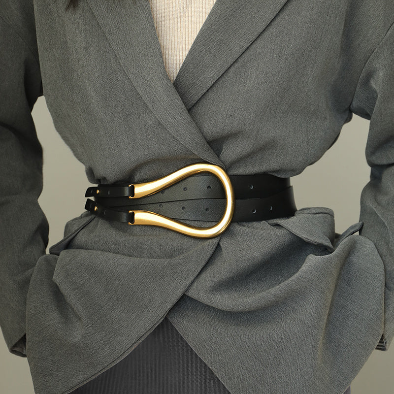 Women’s Leather Belt - Retro Gold Copper Buckle My Store