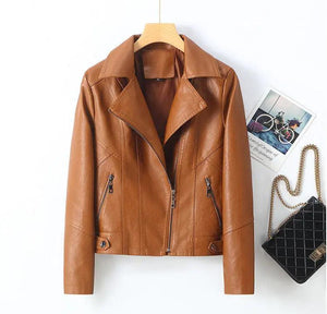 Lapel Small Leather Coat - MRC STORE