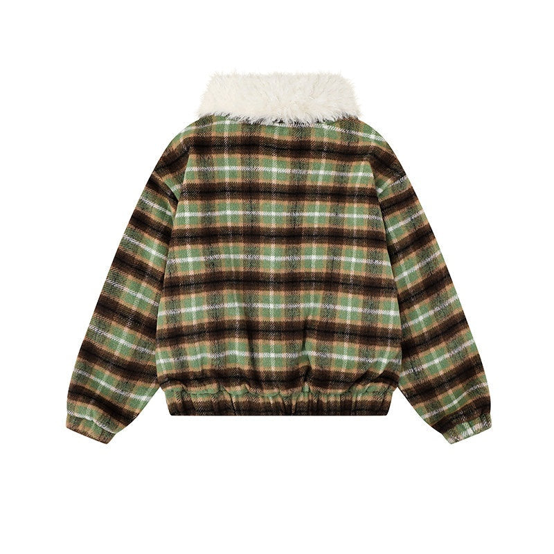 Plaid jacket with white lining on a white background