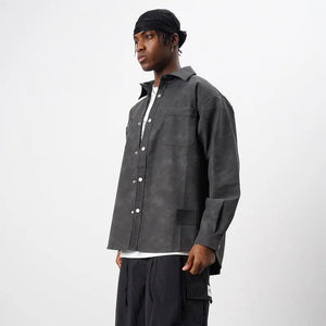 Retro American Washed PU Vintage Leather Shirt - MRC STORE