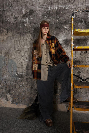 Fashion Letter Print Irregular Pocket Lapel Shirt - Loose Long Sleeve Streetwear in Yellow & Black - MRC STORE