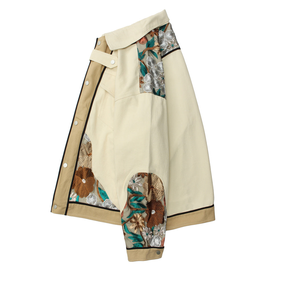 Unisex Stitching Lace Coat – Casual Khaki Jacket for Youth My Store