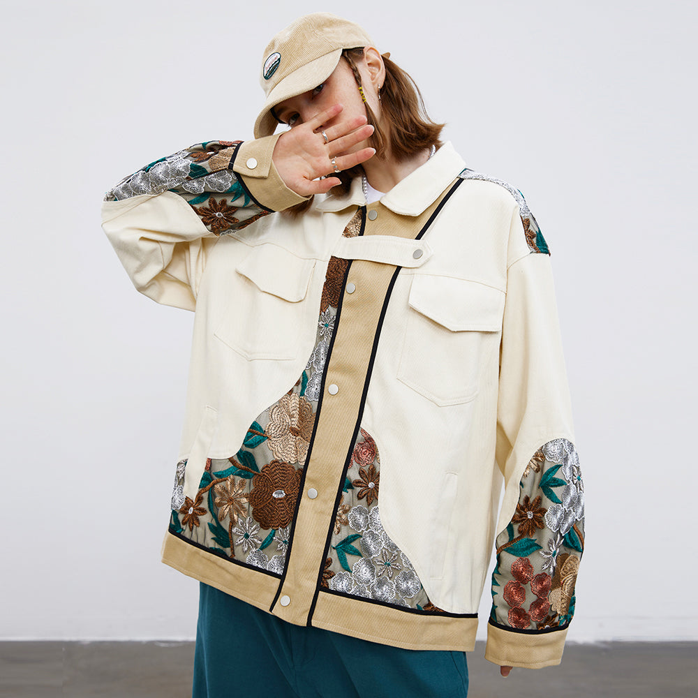 Unisex Stitching Lace Coat – Casual Khaki Jacket for Youth My Store