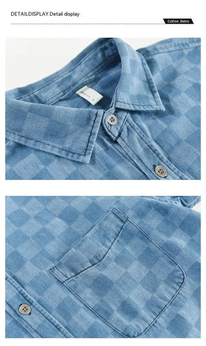Men's Plaid Casual Denim Shirt - MRC STORE