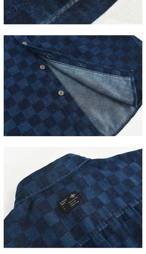 Men's Plaid Casual Denim Shirt - MRC STORE