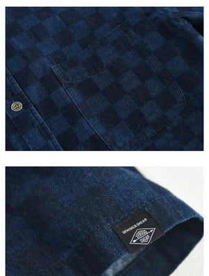 Men's Plaid Casual Denim Shirt - MRC STORE