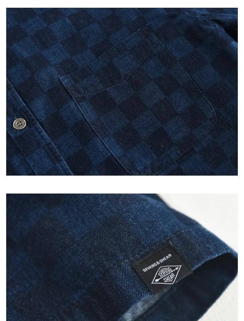 Men's Plaid Casual Denim Shirt - MRC STORE