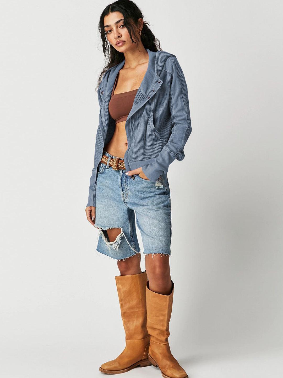 Patchwork Zipper Cardigan - MRC STORE